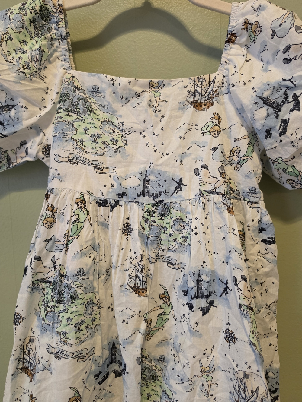 Janie and Jack White Dress with Green and Blue Peter Pan Print
